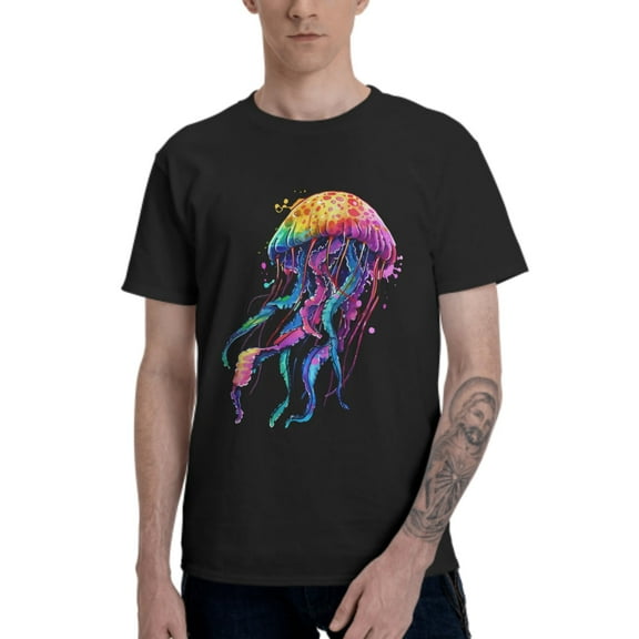 Colorful Jellyfish T-Shirt for Men Cotton 100% Summer Tops Women Fashion Casual Short Sleeves Round Collar Short-Sleeve Couple Top Tees
