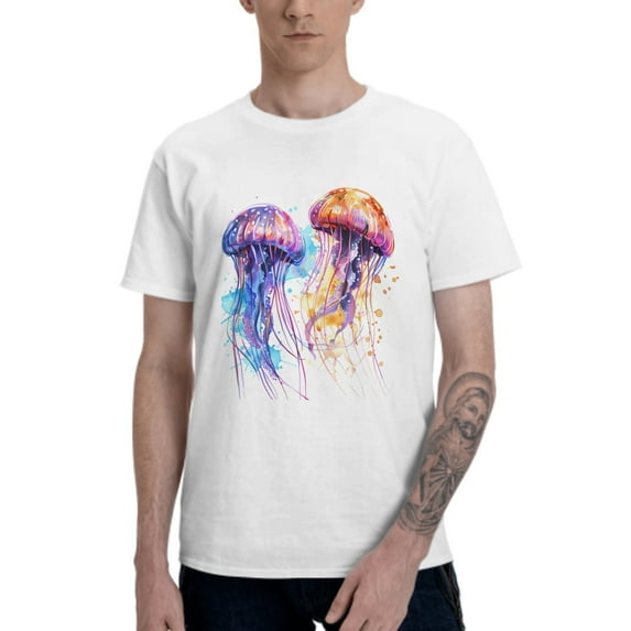 Colorful Jellyfish T-Shirt for Men Cotton 100% Summer Tops Women Fashion Casual Short Sleeves Round Collar Short-Sleeve Couple Top Tees