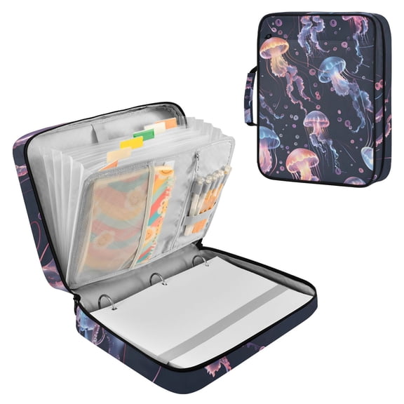 Colorful Jellyfishes Accordion File Organizer Expanding File Folder 3-Ring Binder Bag 500 Sheets A4 Size