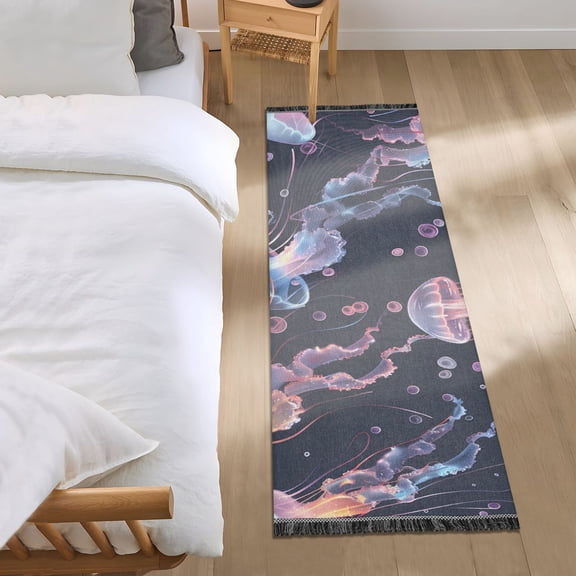 Colorful Jellyfishes Bedside Runner Rug 2'x 6' Non Slip Carpet Floor Mat Area Rug