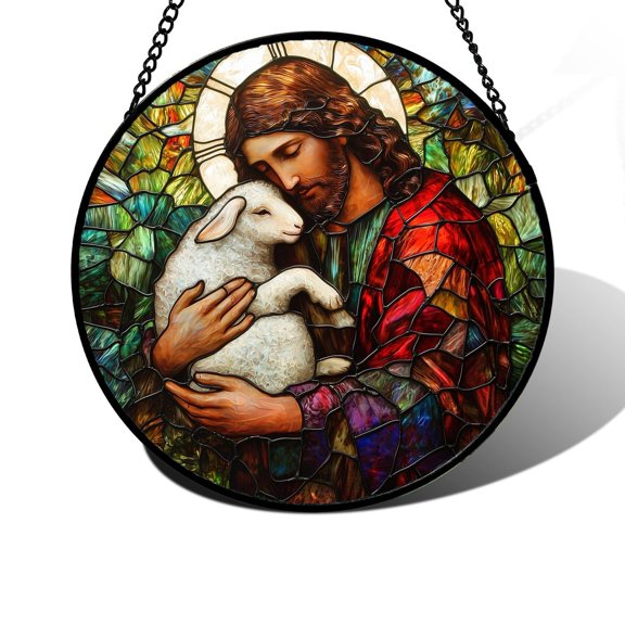 Colorful Jesus Stained Glass Window Hanging Panel for Home Decor Suncatcher