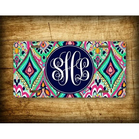 Colorful Jewel Monogram License Plate Personalized Lilly Monogrammed Auto Tag - Aluminum ( 12 inch x 6 inch )