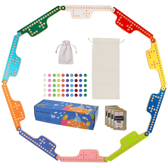 Colorful Jokers and Marbles Board Game Pegs and Jokers Card Game for 2-10 Players 10 Solid Wood Game Boards 10 Colors 50 Marbles 4 Decks of Cards Full Size Game Set