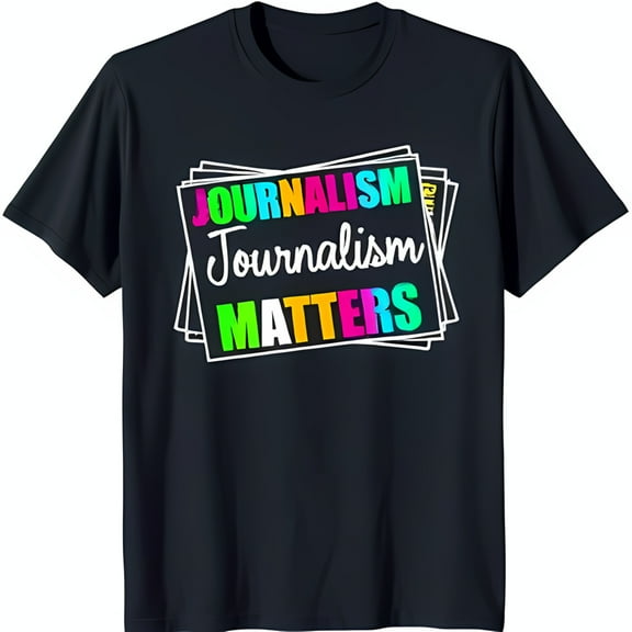 Colorful 'Journalism Journalism Matters' Graphic Black T-Shirt Stylish Sign Design