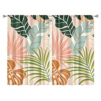 Colorful Jungle Leaves Kitchen Curtains - Set of 2 52x84 Inch Hawaiian Hibiscus Design, Boho Farmhouse Tier Curtains