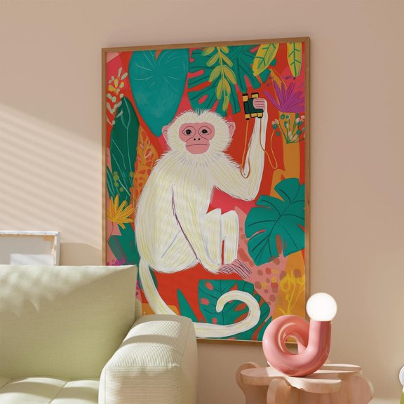 Colorful Jungle Monkey Preppy Maximalist Poster Unframed Paper Print