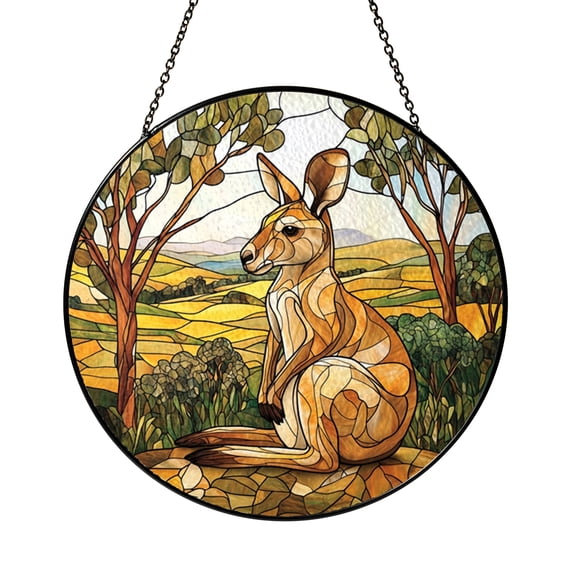 Colorful Kangaroo Stained Glass Window Hanging, Australian Outback Wildlife Scene, Nature-Themed Decor, Gift Idea for Animal Lovers