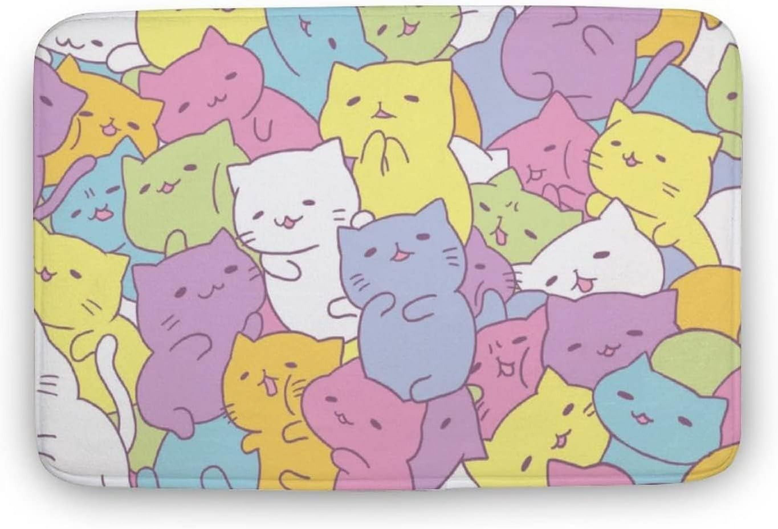 Colorful Kawaii Cat Front Door Mat Outdoor Waterproof Durable Entryway