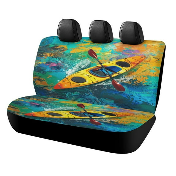 Colorful Kayaks Glide Across The Lake Rear Seat Covers, Car Backseat Protector, Universal Back Seat Vehicle Interior Protector, Fits Most Cars, SUVs, Sedans, Trucks