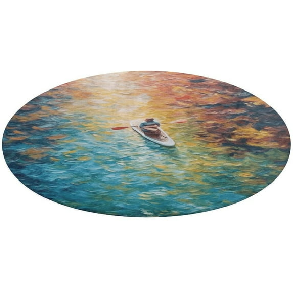 Colorful Kayaks Glide Across The Lake Round Rugs -Washable Non-Slip Small Round Area Rug Throw Soft Circle Rugs for Bedroom, Modern Print Indoor Carpet for Entryway Sofa Living Room