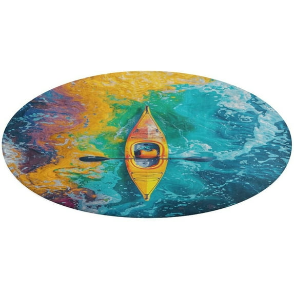 Colorful Kayaks Glide Across The Lake Round Small Area Rug, Print Non Slip Washable Floor Mat, Soft Throw Rug for Living Room, Powder Room Entryway, Bathroom, Bedside