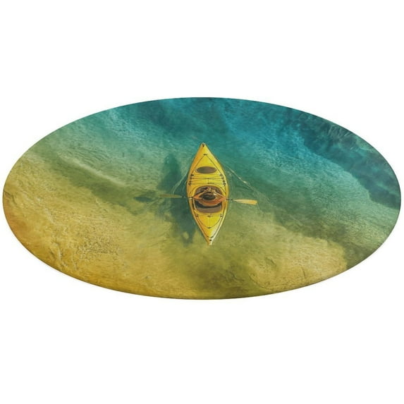 Colorful Kayaks Glide Across The Lake Soft Bedroom Round Area Rug, Washable Cute Nursery Circle Throw Mat, Non-Slip Contemporary Small Low Pile Floor Carpet for Dorm Bedside