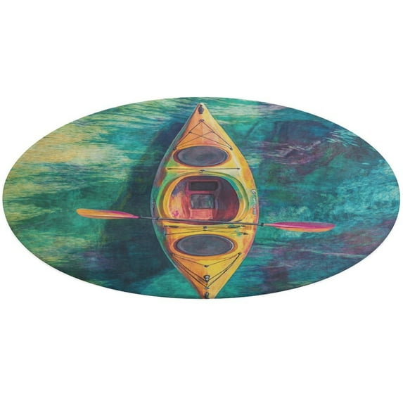 Colorful Kayaks Glide Across The Lake Washable Round Rug -Circle Area Rugs for Nursery Bedroom, Vintage Non Slip Non Shedding Low Pile Carpet for Living Room Coffee Table Entryway