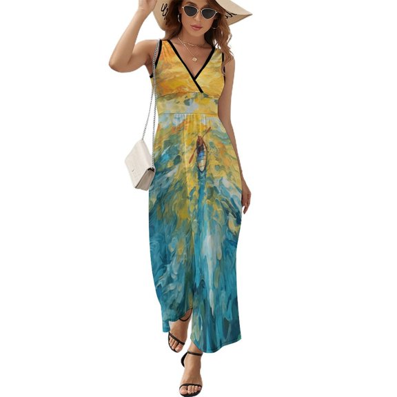 Colorful Kayaks Glide Across The Lake Art Sleeveless Dress Women's Summer Suit Dresses for Women 2025 Luxury Party Dress