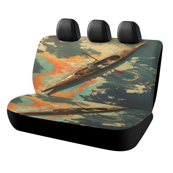 Colorful Kayaks Glide Across The Lake Car Accessories Bench Seat Covers for Cars Print Car Seat Protector Cover for Rear Universal Fit