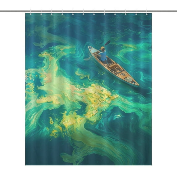 Colorful Kayaks Glide Across The Lake Shower Curtain Modern Home Bathroom Bathtub Decor Waterproof Fabric with 12PCS Hooks