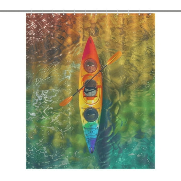 Colorful Kayaks Glide Across The Lake Shower Curtain for Bathroom with 12Hooks, Polyester Fabric Thick Shower Curtain Washable Waterproof Curtain