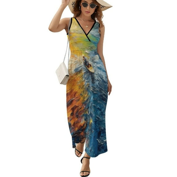 Colorful Kayaks Glide Across The Lake Sleeveless Dress Female Clothing Dress Women Summer 2025 Dress