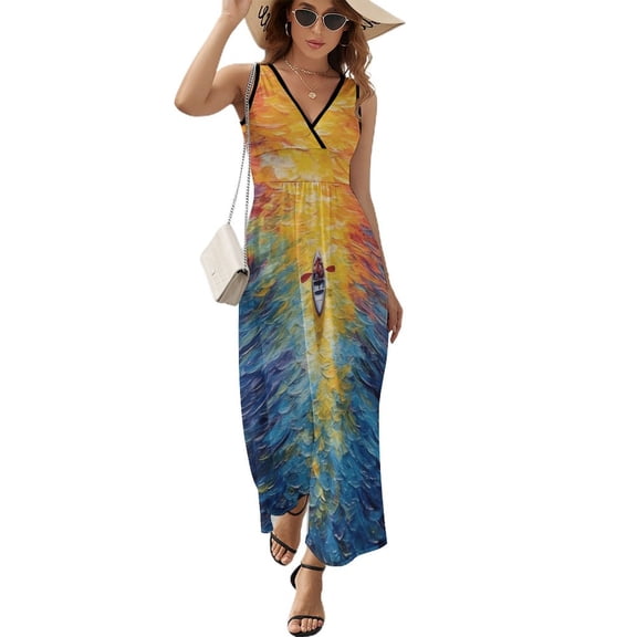 Colorful Kayaks Glide Across The Lake Sleeveless Dress Woman Fashion Long Dresses Women's Summer Suit Dress 2025