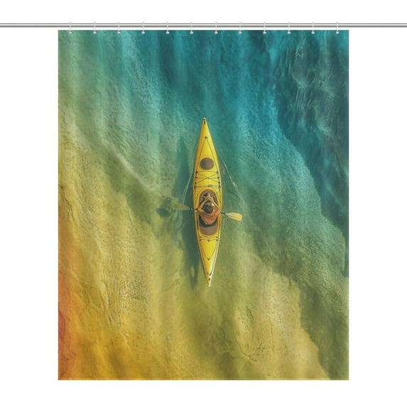 Colorful Kayaks Glide Across The Lake Waterproof Polyester Quick-Drying Shower Curtain for Bathroom with 12 Hooks