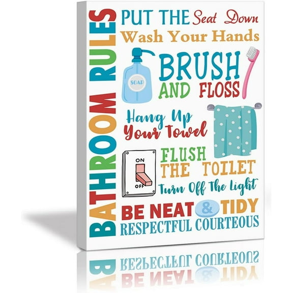 Colorful Kids Bathroom Decor Art Prints,(12‘‘X16‘‘,framed) Bathroom Rules Wall Art Washroom Quote Poster,Set Of Bathroom Signs Canvas Paintings For Kids Bathroom,Washroom Decor
