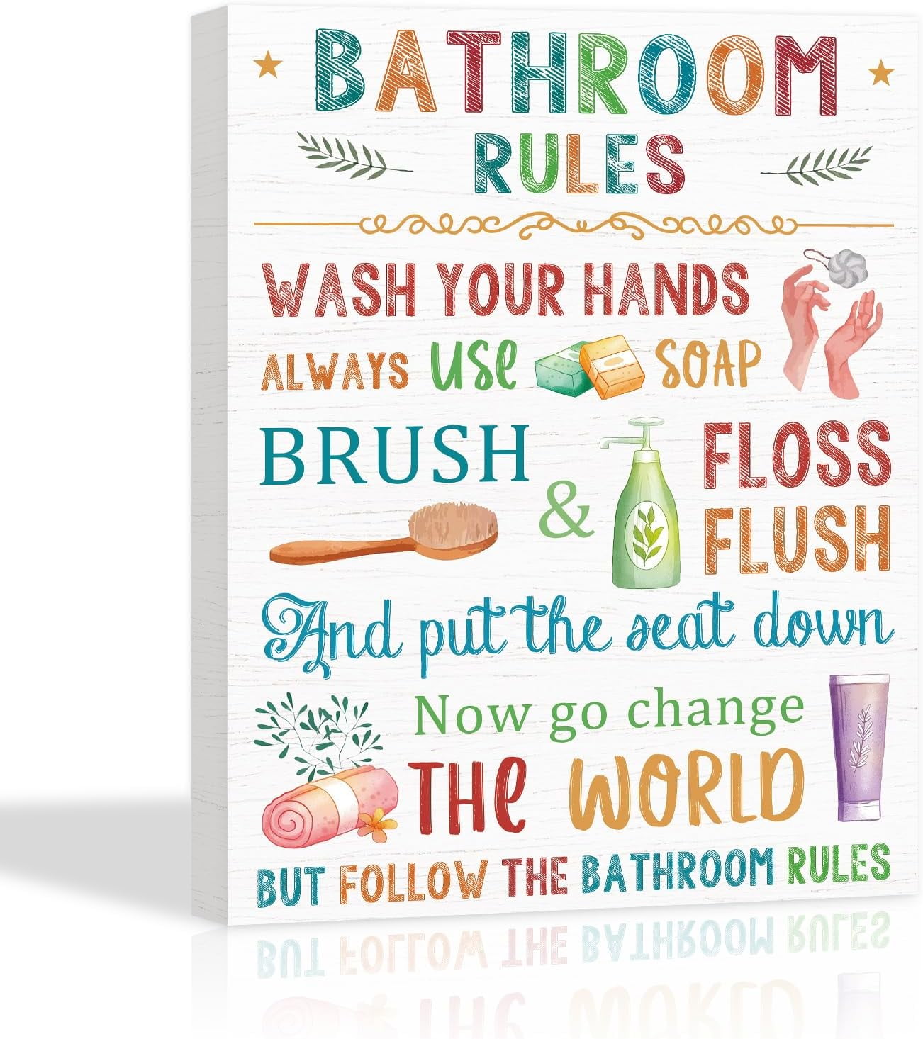 Colorful Kids Bathroom Decor Art Prints, (12X16,framed) Bathroom Rules ...