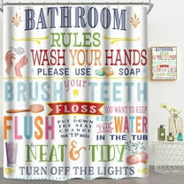 Colorful Kids Bathroom Rules Shower Curtain Funny Girls Boys Teen Inspirational Motivational Quotes Shower Curtains for Bathroom Decor 72x72Inch Washabale Fabric Bath Curtain Set with 12 Hooks