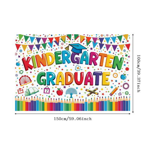 Colorful Kindergarten Graduation Banner Educational Theme for Kids Party School Event Celebration