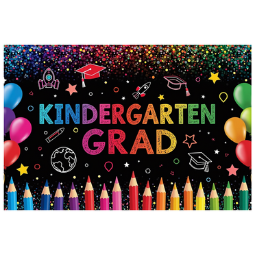 Colorful Kindergarten Graduation Banner Rainbow Educational Backdrop for Kids School Party Celebration