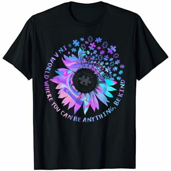 Colorful Kindness Sunflower Tie Dye Puzzle T-Shirt for Autism Awareness