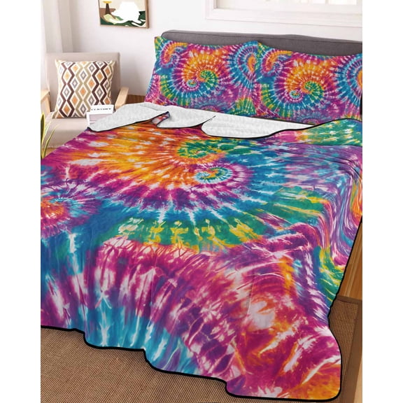 Colorful King Size Down Alternative Comforter, Lightweight Comforter Quilt Bedding Set with Pillow Shams Ethnic Modern Abstract Watercolor Tie-Dye All Seasons Bed Comforter Duvet Insert 96"x106"
