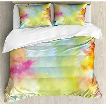 Colorful King Size Duvet Cover Set, Cloudy Milky Way Like Blur Smokey Colors Dust Powder Universe Outer Space Print, Decorative 3 Piece Bedding Set with 2 Pillow Shams, Multicolor, by Ambesonne