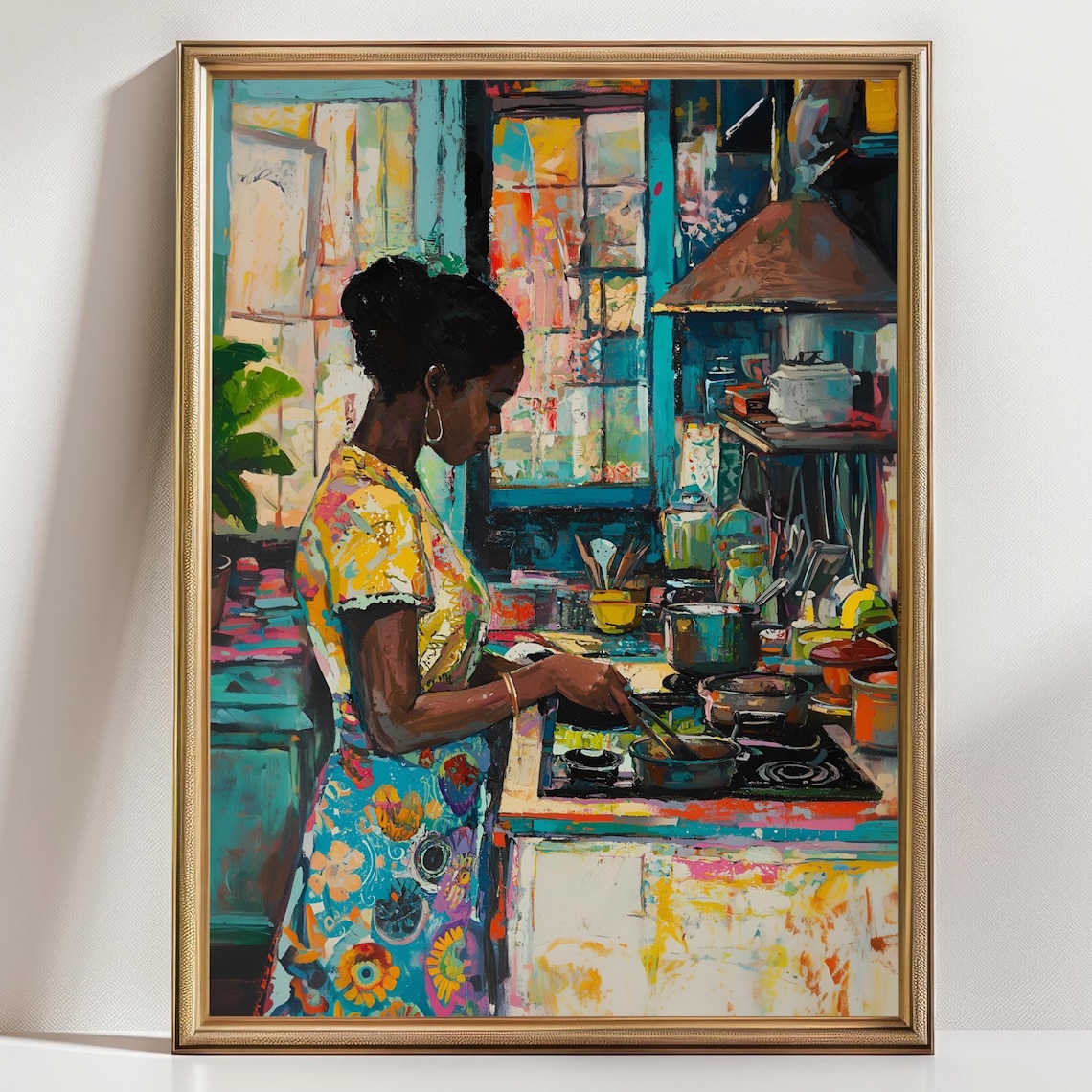 Colorful Kitchen Black Girl Art Print, Vibrant Kitchen Decor, Henri ...