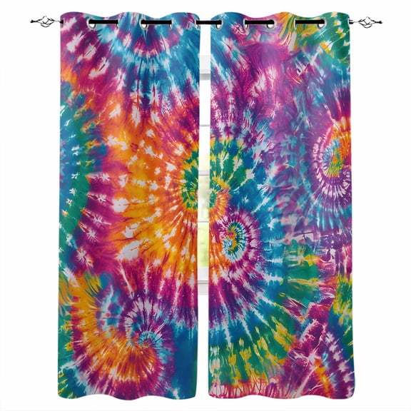 Colorful Kitchen Curtains Ethnic Modern Abstract Watercolor Tie-Dye Cafe Short Curtains for Bathroom Blackout Window Curtain Grommet Small Window Treatment Drapes for Bedroom Living Room 27.5"x39"x2
