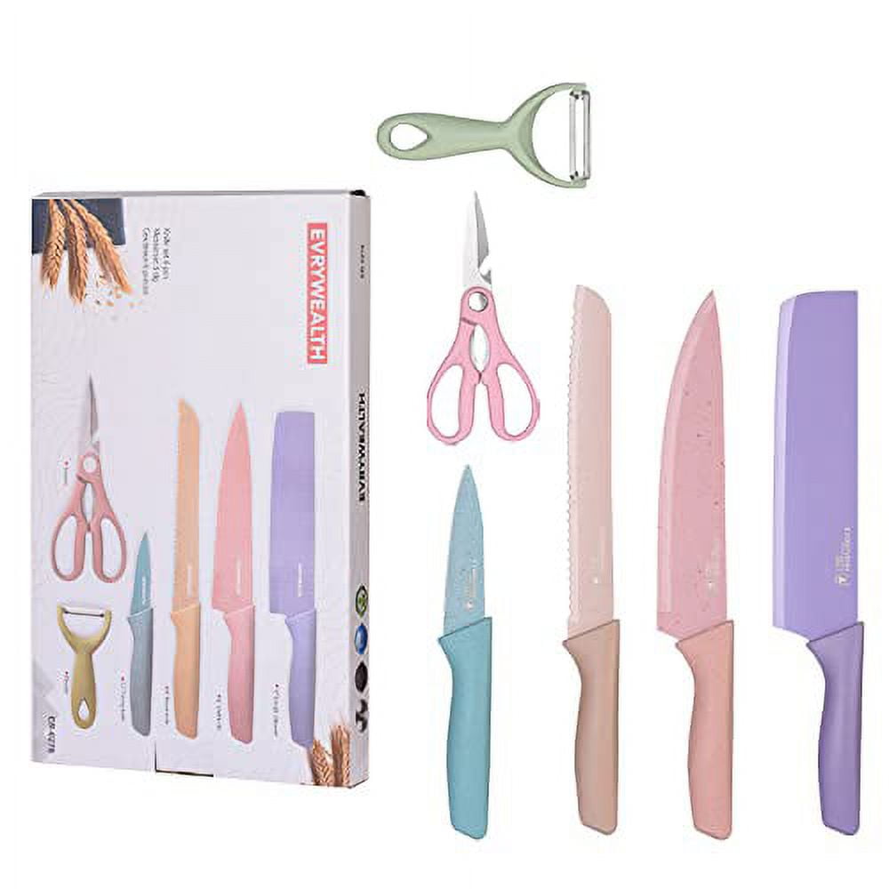 Colorful Kitchen Knives Set of 6 PCS Cute Fruit Knife Set with Gift  Box,High Carbon Steel Kitchen Knife Set without Block, Environmental Wheat  Straw Material Handle, Sharp Professional Chef Knife 