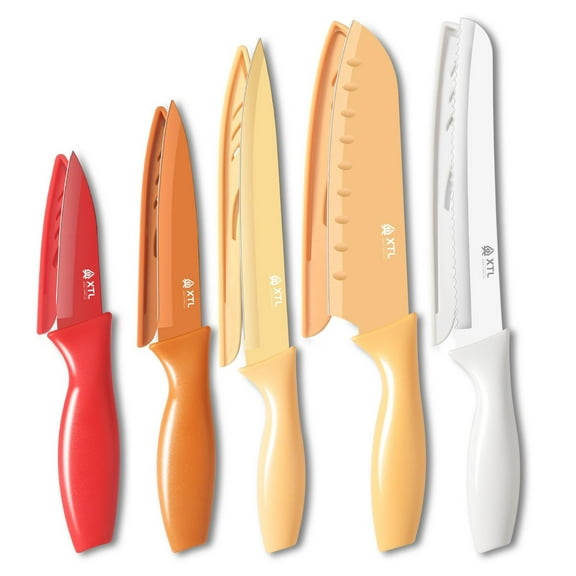 Colorful Kitchen Knives Set with Blade Guard, Stainless Steel Creative Chef Knives Set With Nonstick Ceramic Coating. Perfect for Home Cooking and Outdoor Camping