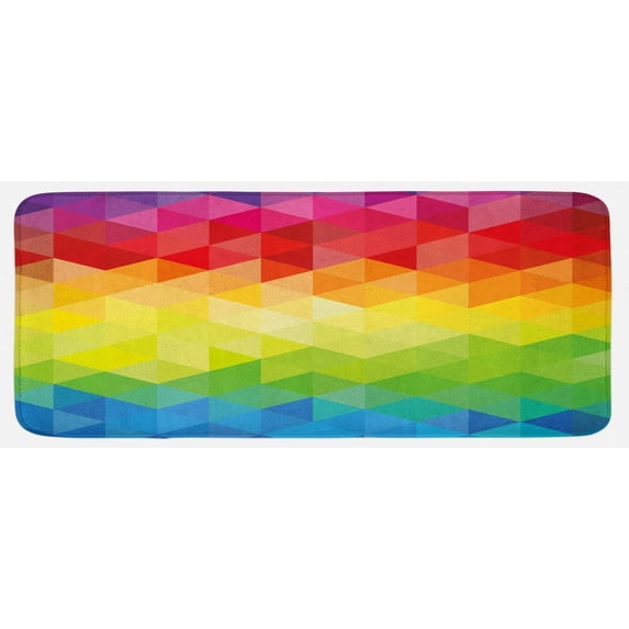 Colorful Kitchen Mat, Abstract Geometrical Polygonal Diamond Forms Triangle Mirroring Lines Art, Plush Decorative Kitchen Mat with Non Slip Backing, 47" X 19", Multicolor, by Ambesonne