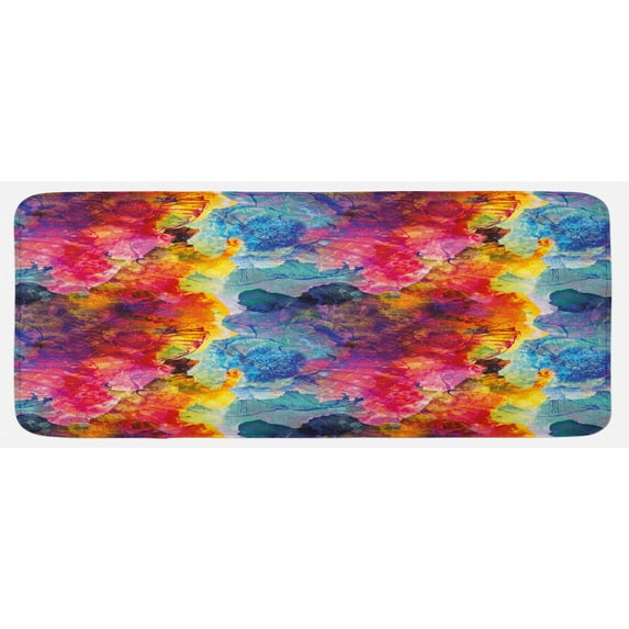 Colorful Kitchen Mat, Abstract Modern Art Expression Pattern Vector Illustration Design Art Print, Plush Decorative Kitchen Mat with Non Slip Backing, 47" X 19", Multicolor, by Ambesonne