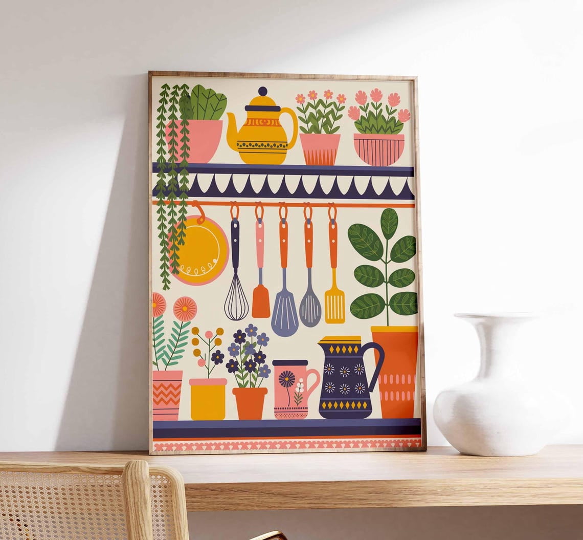Colorful Kitchen Wall Art, Kitchen Decor, Floral Poster, Boho ...
