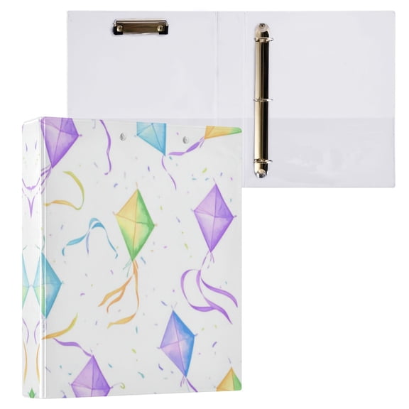 Colorful Kites Pattern 3 Ring Hardcover Binders 1.5in Round Rings for Letter-Size Folder Paper Organizer Pockets for Office Student Recipe