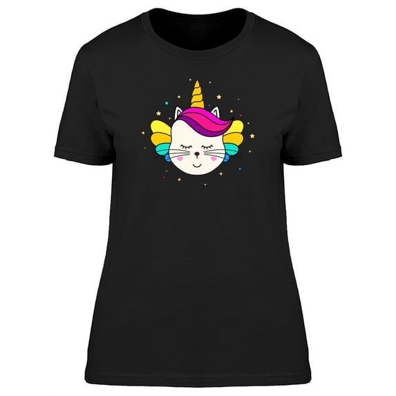 Colorful Kitten Unicorn Face T-Shirt Women -Image by Shutterstock, Female Small
