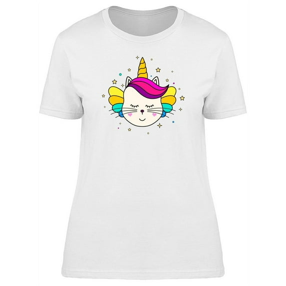 Colorful Kitten Unicorn Face T-Shirt Women -Image by Shutterstock, Female x-Large