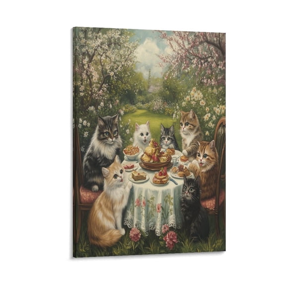 Colorful Kitty Kitten Canvas Wall Art 12x18inch Canvas Prints Cats Purrfect Picnic Wall Art for Bathroom Nursery Living Room Décor Ready to Hang Wall Pictures Home Decor