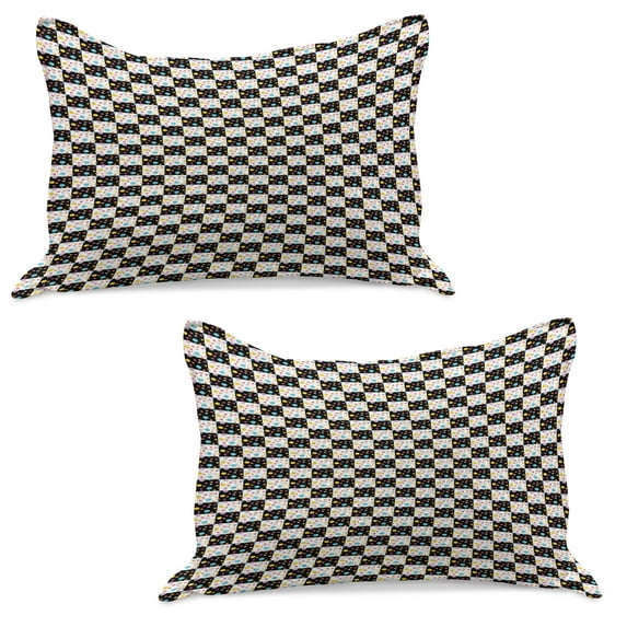 Colorful Knitted Quilt Pillowcover Set of 2, Black and White Checkered Pattern with Lively Colored Dots Modern Geometric Tile, Standard Queen Pillow Sham Bedroom, 30" x 20", Multicolor, by Ambesonne