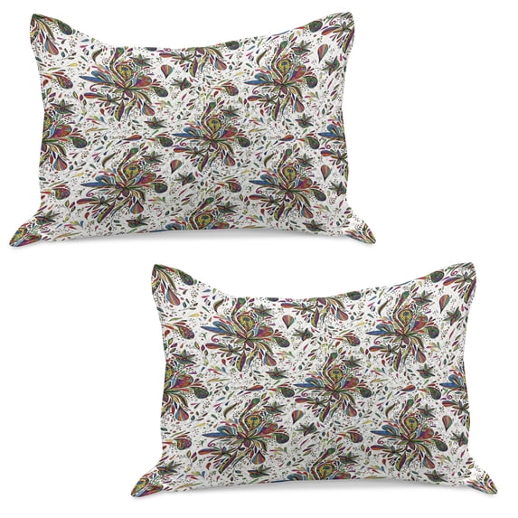 Colorful Knitted Quilt Pillowcover Set of 2, Flower Themed Pattern with Floral Ornament Natural Art Print, Standard Queen Pillow Sham Bedroom, 30" x 20", Multicolor, by Ambesonne