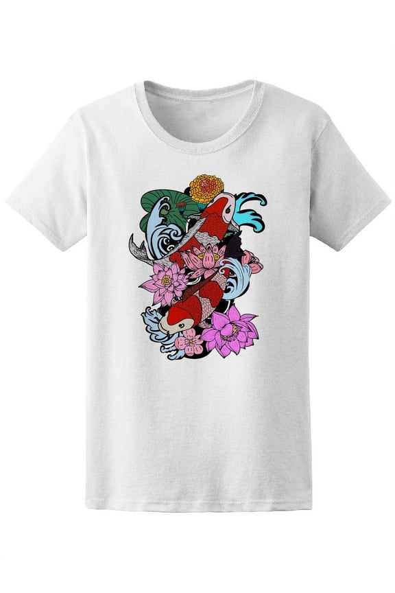 Colorful Koi Fish Doodle T-Shirt Women -Image by Shutterstock, Female Small