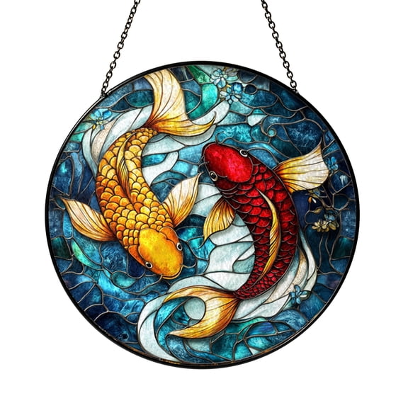 Colorful Koi Fish Stained Glass Window Panel – Window Hanging for Home