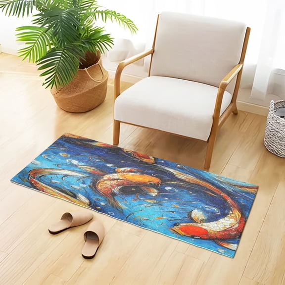 Colorful Koi Fish in Water Plush Absorbent Bath Mat Non Slip TPR Backing 39"x20" Soft Durable