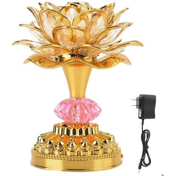 Colorful LED Buddhist Lotus Lamp: 7 Colorful Changing Lotus Lamp Vintage Flower Lamp, Lotus Flower Lamp, Golden Buddha Night Light Battery Power Supply (Gold 2)