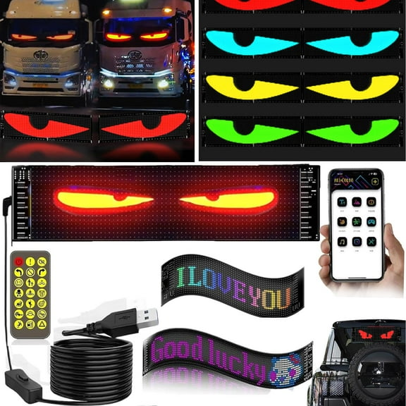 Colorful LED Eyes for Car Windshield, Devil Eyes Light for Semi Trucks, Programmable LED Screen (2pcs, 16x96 (4.72 * 23.4in))